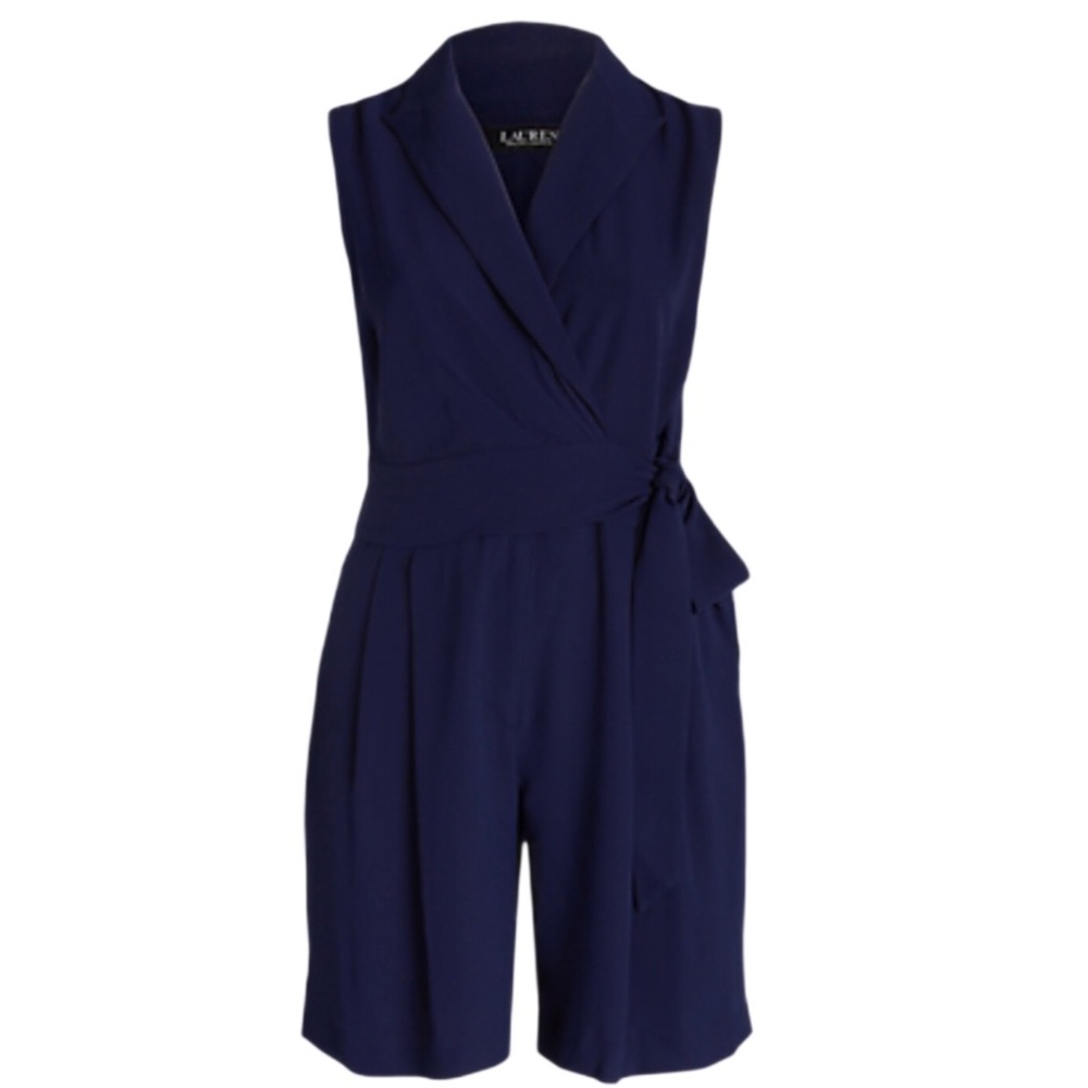 Lauren Ralph Lauren Belted Georgette Sleeveless Romper Blue Size 18W - Picture 7 of 9